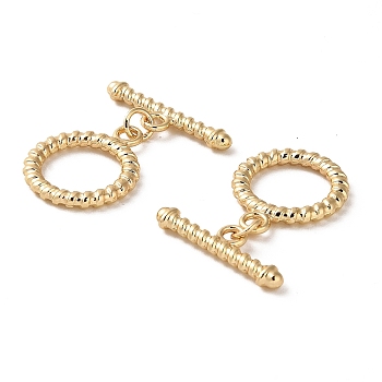 Rack Plating Alloy Toggle Clasps, Long-Lasting Plated, Round Ring, Real 18K Gold Plated, Ring: 21x17x2.3mm, Hole: 2mm, Bar: 23x8x2.3mm, Hole: 2mm