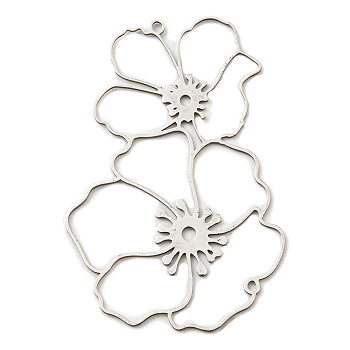 201 Stainless Steel Big Pendants, Laser Cut, Flower Charm, Stainless Steel Color, 51.5x35x1mm, Hole: 1.6mm and 1.2mm