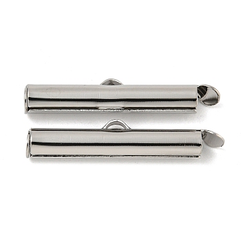 Brass Slide On End Clasp Tubes, Slider End Caps, with Pendant Bails, Real Platinum Plated, 6x29x4mm, Hole: 1mm