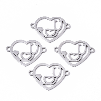 Valentine's Day 201 Stainless Steel Links Connectors, Laser Cut, Heart with Word I Love U, Stainless Steel Color, 14x20x1mm, Hole: 1.5mm