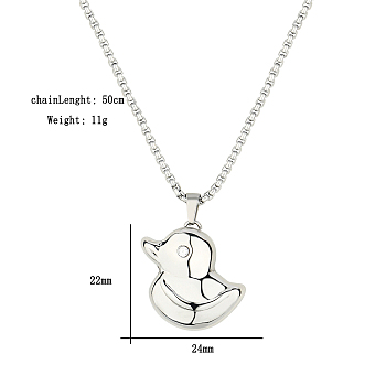 Stainless Steel Box Chain Duck Pendant Necklaces, Stainless Steel Color, 19.69 inch(50cm)