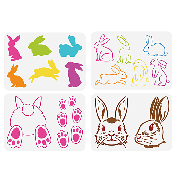 4Pcs 4 Styles PET Hollow Out Drawing Painting Stencils, for DIY Scrapbook, Photo Album, Rabbit, 297x210mm, 1pc/style