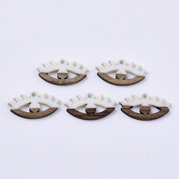 Resin & Walnut Wood Pendants, Eyes, Creamy White, 14x27x4mm, Hole: 2mm
