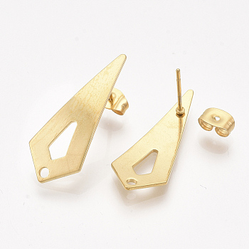 201 Stainless Steel Stud Earring Findings, with Ear Nuts and 304 Stainless Steel Pins, Cone, Golden, 28x11mm, Hole: 1.6mm, Pin: 0.7mm