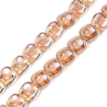 Electroplate Glass Beads Strands, Pearl Luster Plated, Square, Goldenrod, 10.5x10.5~11x6.5mm, Hole: 1mm, about 59~60pcs/strand, 25.12~25.59 inch(63.8~65cm)