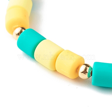 Handmade Polymer Clay Beads Stretch Bracelets Sets, with Brass Beads and Acrylic Enamel Beads, Happy, Yellow, Inner Diameter