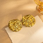 304 Stainless Steel Stud Earrings, Hammered Water Ripple Flat Round, Golden, 46mm(EJEW-C183-01G)