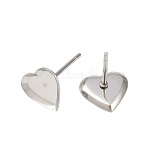 Tarnish Resistant Earring Cabochon Settings 304 Stainless Steel Ear Studs Blank Settings, Stainless Steel Color, Heart Tray: 8x9mm, 9x8x1.5mm, Pin: 0.8mm(STAS-Q170-12)