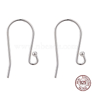 925 Sterling Silver Earring Hooks, Silver, 25x15mm, Hole: 2mm, 20 Gauge, Pin: 0.8mm(STER-G011-18)