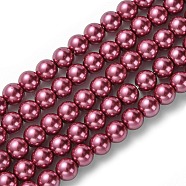 Eco-Friendly Dyed Glass Pearl Beads Strands, Grade A, Round, Cotton Cord Threaded, Medium Violet Red, 6mm, Hole: 1.2~1.5mm, about 70pcs/strand, 15.7 inch(HY-A008-6mm-RB027)