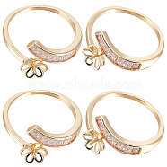 4Pcs Brass Micro Pave Clear Cubic Zirconia Cuff Ring Setting, Flower, for Half Drilled Beads, Real 14K Gold Plated, US Size 6(16.5mm), Pin: 1mm(KK-BBC0008-81)