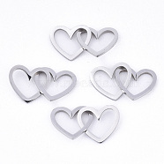 201 Stainless Steel Linking Rings, Quick Link Connectors, Laser Cut, Heart, Stainless Steel Color, 11x12x1mm, Inner Diameter: 5x10mm, about 2pcs/set(X-STAS-N091-129)