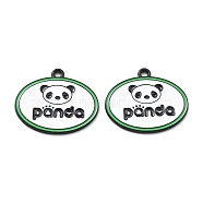 Panda Theme Alloy Enamel Pendants, Black, Word Panda, Oval, 21.5x25x1mm, Hole: 1.8mm(ENAM-F150-06)