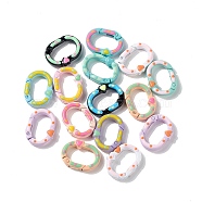 Spray Painted Alloy Spring Gate Rings, Oval with Heart, Mixed Color, 28x21x6mm, Inner Diameter: 20x12mm(X1-PALLOY-F293-04)