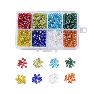 6/0 Round Glass Seed Beads, Transparent Colours Lustered, Round Hole, Mixed Color, 6/0, 4mm, Hole: 1.5mm, 8colors, 23g/color, 184g/box(SEED-JP0007-17-4mm)