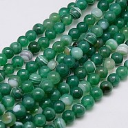 Round Dyed Natural Striped Agate/Banded Agate Beads Strands, Sea Green, 8mm, Hole: 1mm, about 48pcs/strand, 15.2 inch(X-G-G582-8mm-02)
