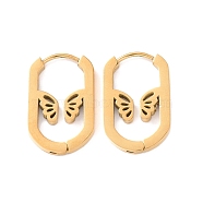 304 Stainless Steel Oval with Butterfly Hoop Earrings for Women, Golden, 22.5x14x1.9mm, Pin: 0.95mm(STAS-B035-02G)