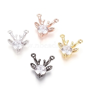 Christmas Brass Micro Pave Cubic Zirconia Pendants, Long-Lasting Plated, Elk Christmas Reindeer/Stag, Clear, Mixed Color, 12.5x12x3.5mm, Hole: 1mm(ZIRC-G166-03)