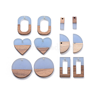 Resin & Walnut Wood Pendants, Flat Round & Oval & Rectangle & Half Round & Heart, Cornflower Blue, 12pcs/set(RESI-X0001-29)