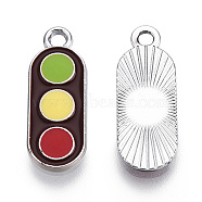 Platinum Plated Alloy Pendants, with Enamel, Traffic Light, Colorful, 20.5x8x1.5mm, Hole: 2mm(ENAM-T009-28)