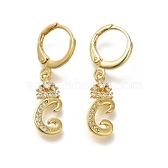 Brass Clear Cubic Zirconia Hoop Earrings, Real 18K Gold Plated, Letter C, 30mm, pendants: 17x8x2mm(EJEW-M045-01C)