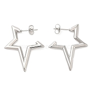 304 Stainless Steel Stud Earrings for Women, Star, Stainless Steel Color, 31x26x2.2mm(STAS-D084-25P)
