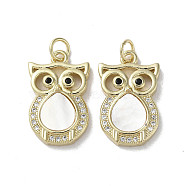 Brass Micro Pave Cubic Zirconia Pendants, with Shell, Real 18K Gold Plated, Owl, 20.5x12.5x3.5mm, Hole: 3mm(KK-G485-25B-G)