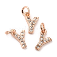 Brass Micro Pave Grade AAA Cubic Zirconia Charms, Letter Y, Cadmium Free & Nickel Free & Lead Free, Clear, Real 18K Gold Plated, Letter.Y, 9x6x1.5mm, Hole: 2mm(ZIRC-P067-11RG-Y-NR)