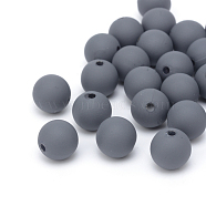 Spray Painted Acrylic Beads, Rubberized Style, Round, Gray, 10x9.5mm, Hole: 2mm, about 950pcs/500g(ACRP-S672-10mm-11)