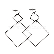 Ion Plating(IP) Rhombus 304 Stainless Steel Dangle Earrings for Women, Electrophoresis Black, 108.5x69x1.8mm, Pin: 0.6mm(STAS-A057-18EB)