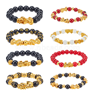 8Pcs 8 Styles Resin Imitation Gemstone & Alloy Pixiu Beaded Stretch Bracelets Set, Om Mani Padme Hum Stackable Bracelets for Women, Mixed Color, Inner Diameter: 2~2-1/8 inch(5~5.5cm), 1Pc/style(BJEW-AN0001-41)