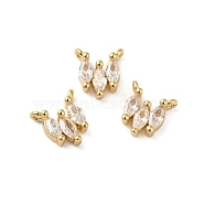 Rack Plating Brass Pave Cubic Zirconia V-shaped Charms, Lead Free & Cadmium Free, Real 18K Gold Plated, Long-Lasting Plated, Clear, 8x7.5x3mm, Hole: 0.8mm(KK-O142-35G)