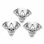 Tibetan Style Alloy Pendants, Lead Free & Cadmium Free, for Halloween, Skull with Bat Wings, Antique Silver, 17.5x23.5x3.5mm, Hole: 1mm(X-TIBE-N010-08AS-RS)