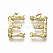 Alloy Pendants, Cadmium Free & Nickel Free & Lead Free, Bamboo Initial Letter, Real 18K Gold Plated, Letter.E, E:16x10x3mm, Hole: 1.5mm(PALLOY-S137-001E-NR)