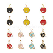 14Pcs 7 Style Zinc Alloy Enamel Pendants, with ABS Plastic Imitation Pearl, Table Tennis Racket, Mixed Color, 20~23x13~15x4mm, Hole: 1.8~2mm, 2pcs/style(ENAM-CD0001-26)