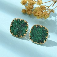 304 Stainless Steel Turquoise Square Stud Earrings for Women, Golden, 19x19mm(EJEW-R010-01G-04)