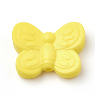 Food Grade Eco-Friendly Silicone Focal Beads, Chewing Beads For Teethers, DIY Nursing Necklaces Making, Butterfly, Yellow, 20x25x6mm, Hole: 2mm(SIL-N001-01I)