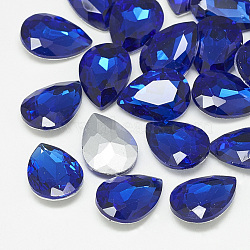 Pointed Back Glass Rhinestone Cabochons, Back Plated, Faceted, teardrop, Sapphire, 25x18x8mm(RGLA-T081-18x25mm-11)