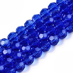 Transparent Glass Beads, Faceted(32 Facets), Round, Medium Blue, 10mm, Hole: 1.8mm, about 66~68pcs/strand, 24.02~24.13 inch(61~61.3cm)(EGLA-A035-T10mm-D21)