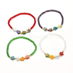 Star & Faceted Glass Beads Stretch Bracelet for Teen Girl Women, Mixed Color, Inner Diameter: 2-3/8 inch(6cm)(BJEW-JB06932)