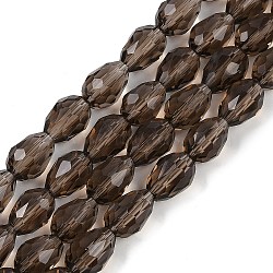 Transparent Glass Beads Strands, Faceted, Teardrop, Coconut Brown, 15x10mm, Hole: 1.6mm, about 46~48pcs/strand, 27.95 inch(71cm)(EGLA-N013-T10mm-D27)