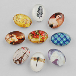 Glass Cabochons, Oval with Mixed Pattern, Mixed Color, 18x13x4.5~5.5mm(X-GLAA-Q029-M15)