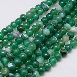 Round Dyed Natural Striped Agate/Banded Agate Beads Strands, Sea Green, 8mm, Hole: 1mm, about 48pcs/strand, 15.2 inch(X-G-G582-8mm-02)
