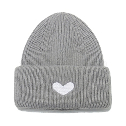 Polyacrylonitrile Fiber Yarn Cuffed Beanies Cap, Heart Pattern Winter Warmer Knit Hat for Women, Dark Gray, 560~580mm(COHT-PW0001-30D)