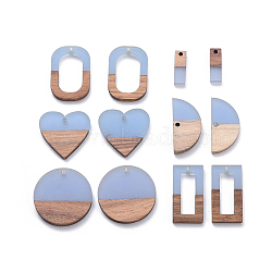 Resin & Walnut Wood Pendants, Flat Round & Oval & Rectangle & Half Round & Heart, Cornflower Blue, 12pcs/set(RESI-X0001-29)