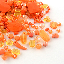 Acrylic Beads, Mixed Shapes, Orange Red, 5.5~28x6~20x3~11mm, Hole: 1~5mm(X-SACR-S756-05)