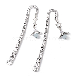 Angel Star Alloy Hook Bookmarks, with ABS Plastic Imitation Pearl Beads, Antique Silver, 123x20.5x2.5mm, 2pcs/set(AJEW-JK00314)