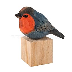 Wooden American Robin Birds and Block Ornaments, for Home Desk Display Decorations, Prussian Blue, 101.6x43.5x42.6mm(JX688A)