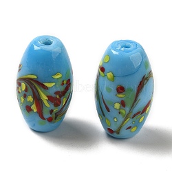 Handmade Lampwork Beads, Barrel, Deep Sky Blue, 24.5x14.5mm, Hole: 1.6mm(LAMP-P064-01E)