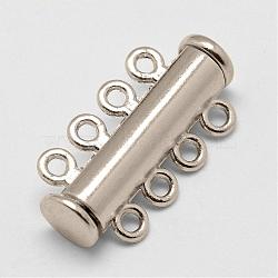 Alloy Magnetic Slide Lock Clasps, 4-Strand, 8-Hole, Tube, Platinum, 25x13.5x7mm, Hole: 2mm(PALLOY-P103-03P)